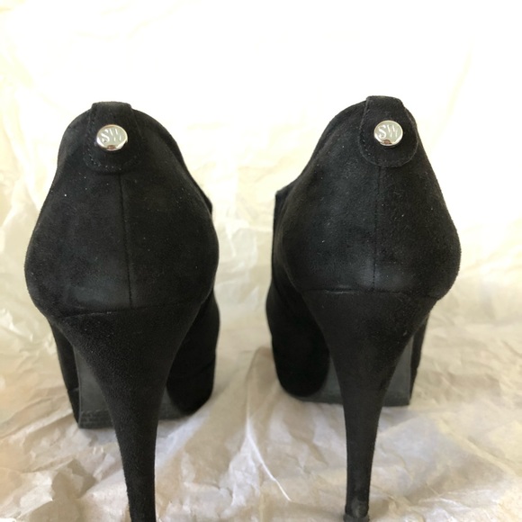 9M Stuart Weitzman Logocoverup Black Suede Booties - Picture 9 of 16